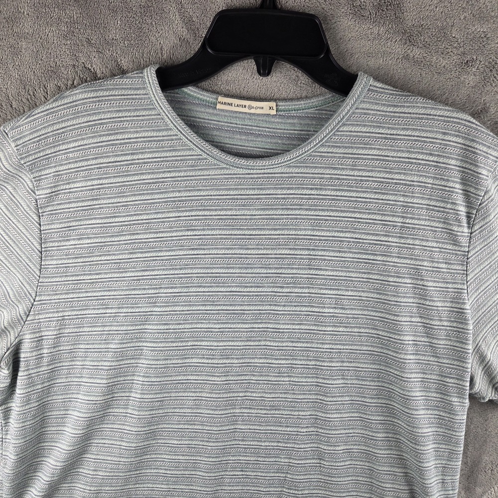 Marine Layer Signature Re-Spun Crew Neck Tshirt Mens XL Striped Blue Green
